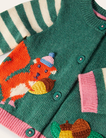 Animal Logo Cardigan-Ivory/Sardinia Green Squirrel
