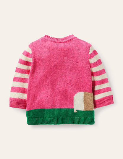 Animal Logo Cardigan-Bright Petal Pink Guinea Pigs