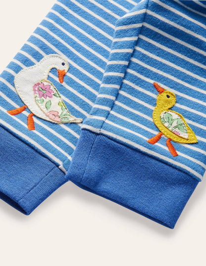 Appliqué Jersey Bottoms-Venice Blue/Ivory