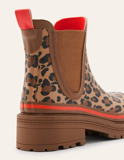 Bamburgh Wellington Boots-Leopard/Firecracker