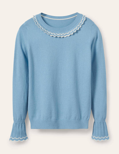 Aimee Pointelle Sweater-Frosted Blue