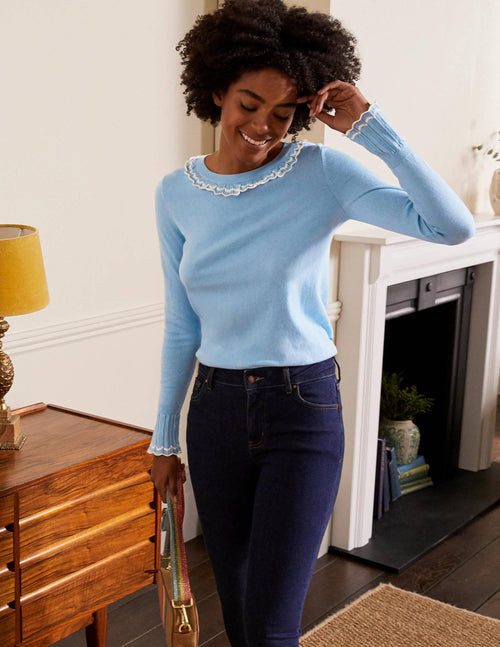 Aimee Pointelle Sweater-Frosted Blue