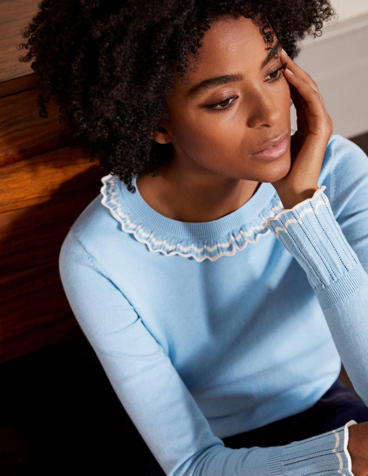 Aimee Pointelle Sweater-Frosted Blue