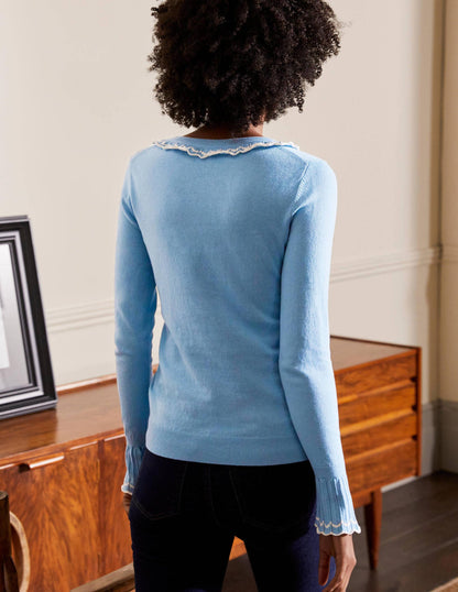 Aimee Pointelle Sweater-Frosted Blue