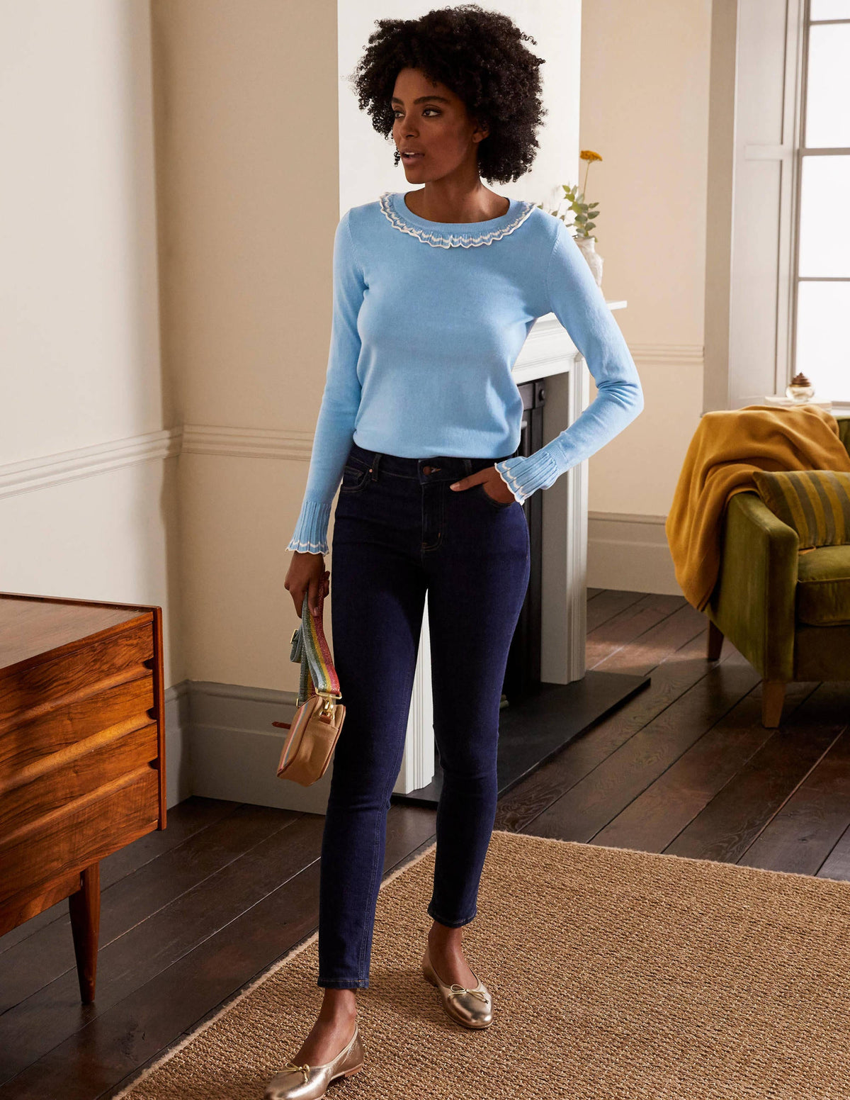 Aimee Pointelle Sweater-Frosted Blue