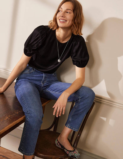 Adriana Puff Sleeve Top-Black