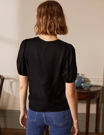Adriana Puff Sleeve Top-Black