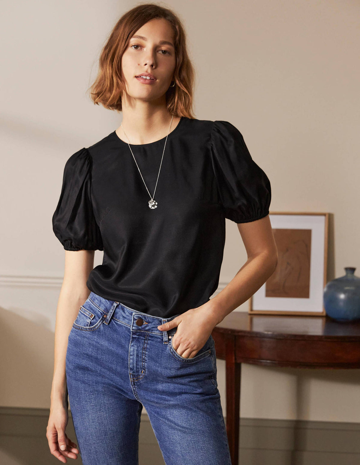 Adriana Puff Sleeve Top-Black