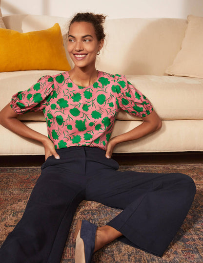 Adriana Puff Sleeve Top-Pink Lemonade, Leafy Bud