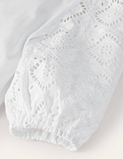 Abigail Puff Sleeve Jersey Top-White