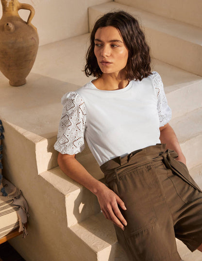 Abigail Puff Sleeve Jersey Top-White