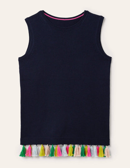 Avington Cotton Tassel Tank-Navy