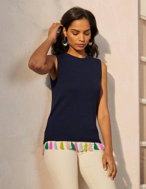 Avington Cotton Tassel Tank-Navy