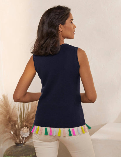 Avington Cotton Tassel Tank-Navy