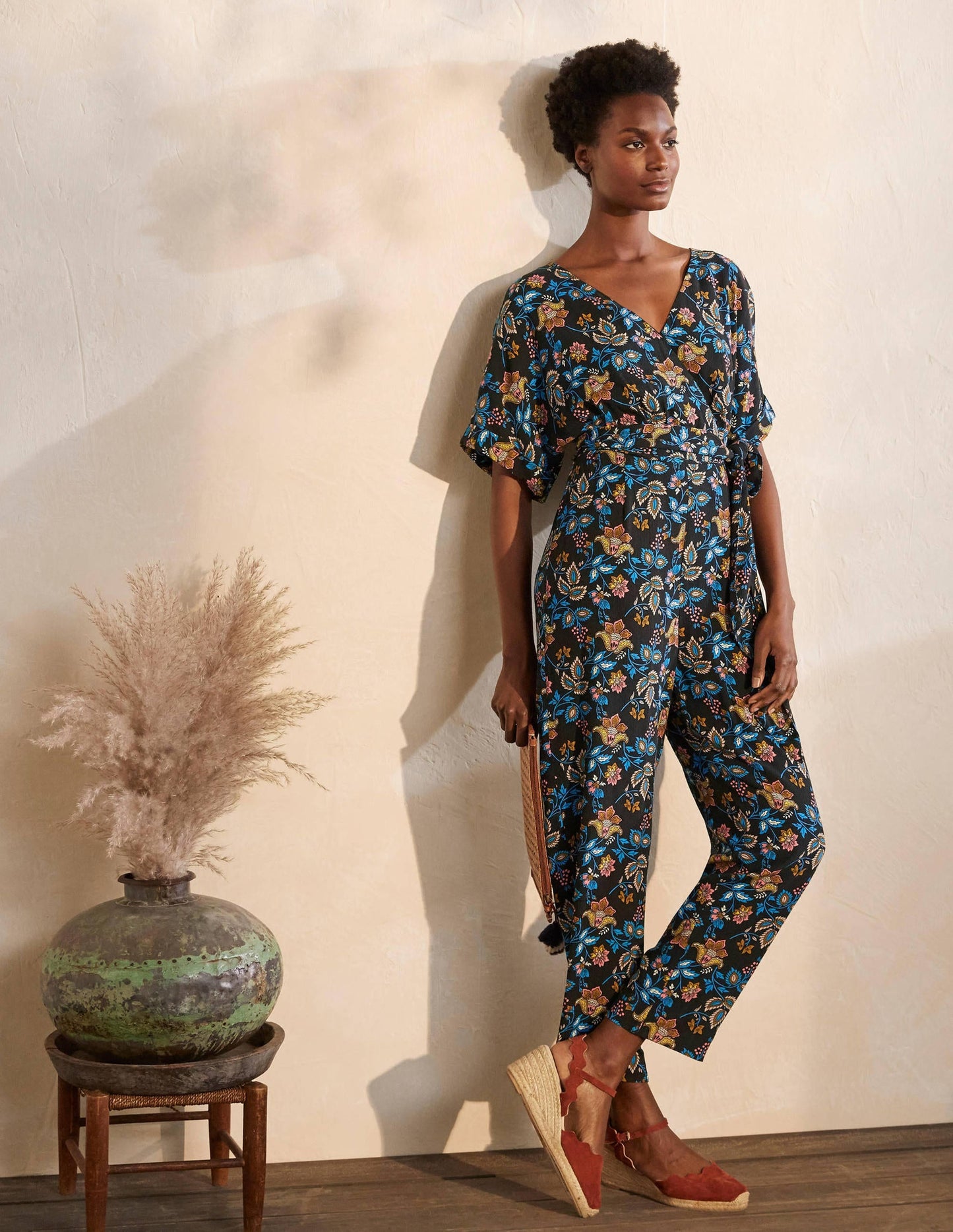 Alice Wrap Jumpsuit-Black, Summer Chintz
