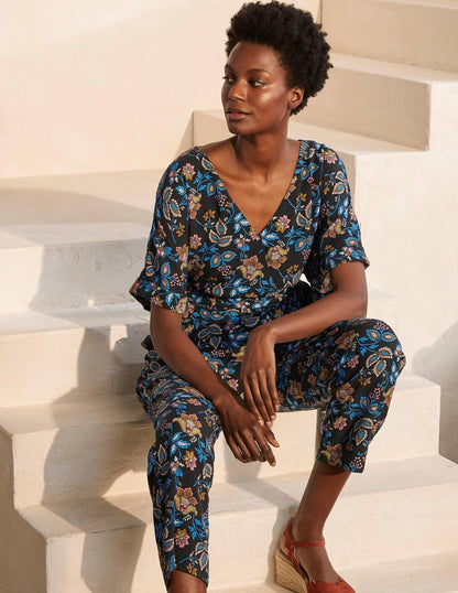 Alice Wrap Jumpsuit-Black, Summer Chintz