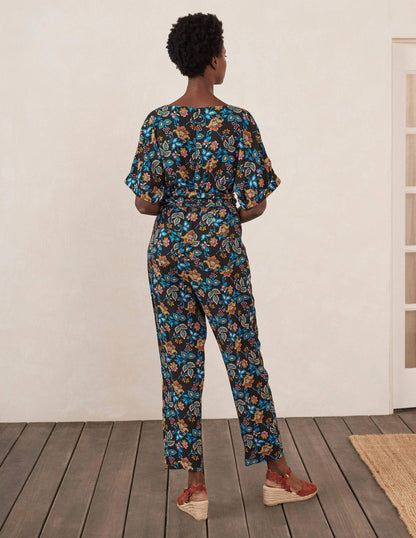 Alice Wrap Jumpsuit-Black, Summer Chintz