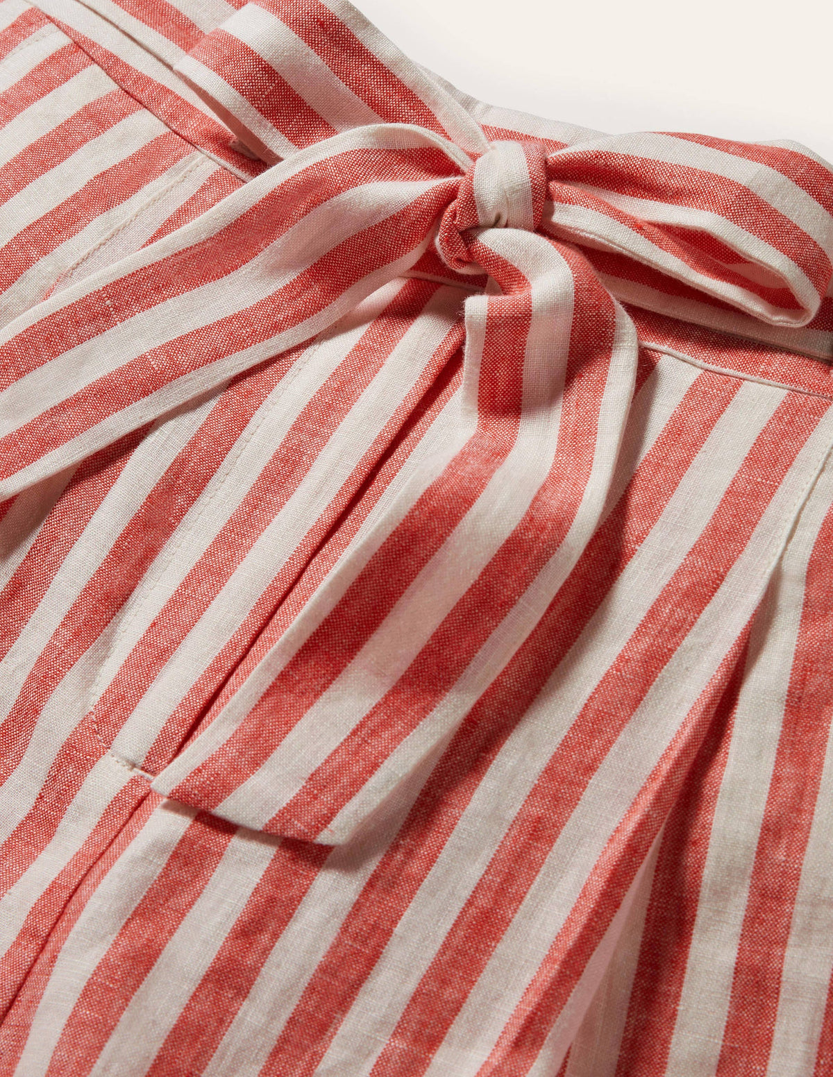 Alma Tie Waist Linen Shorts-Cherry Red Stripe