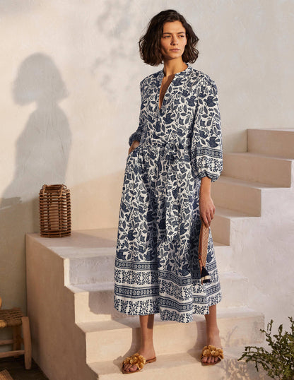 Addie Linen Midi Dress-Ivory, Meadow Flight