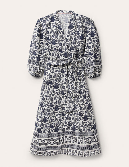 Addie Linen Midi Dress-Ivory, Meadow Flight