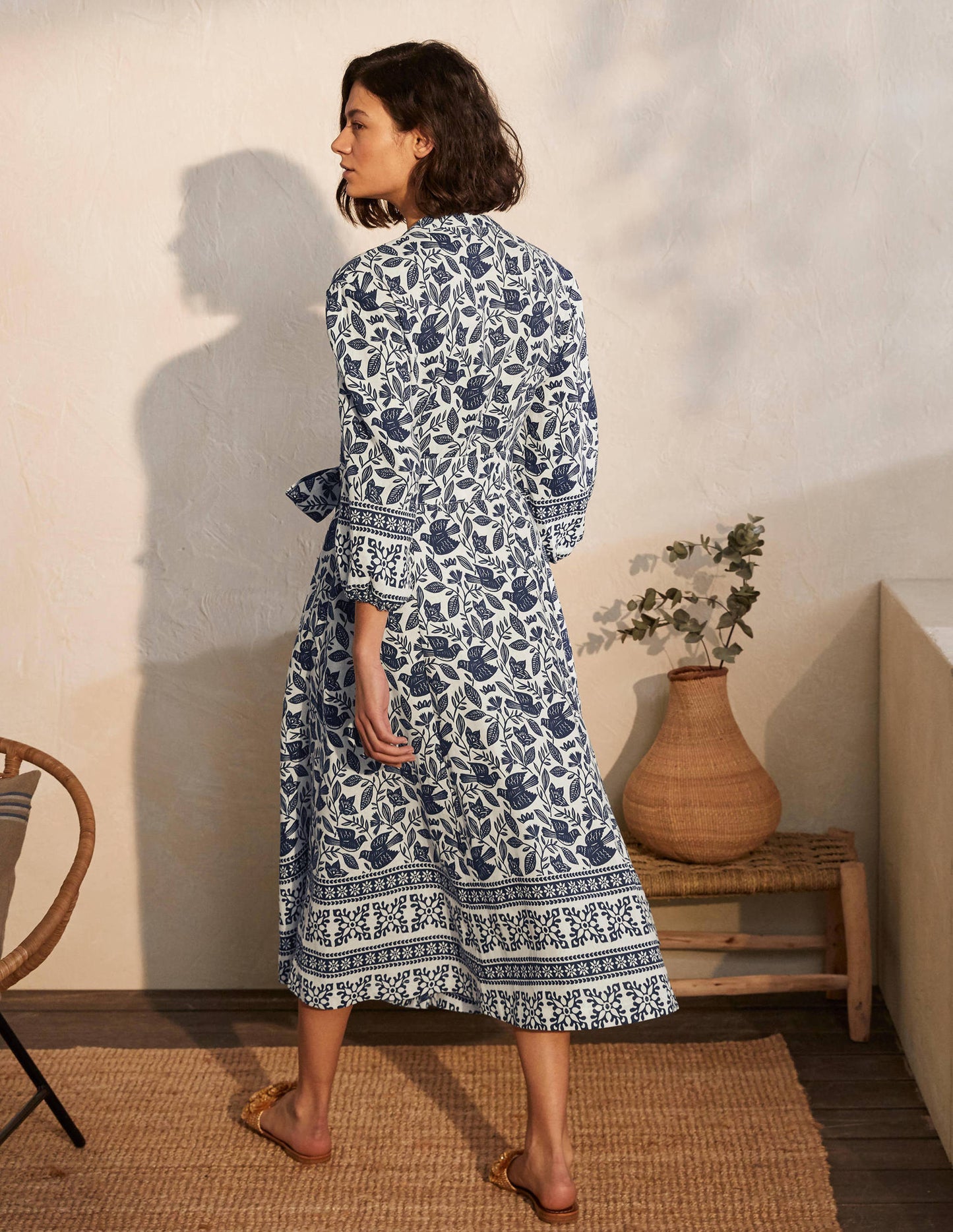 Addie Linen Midi Dress-Ivory, Meadow Flight