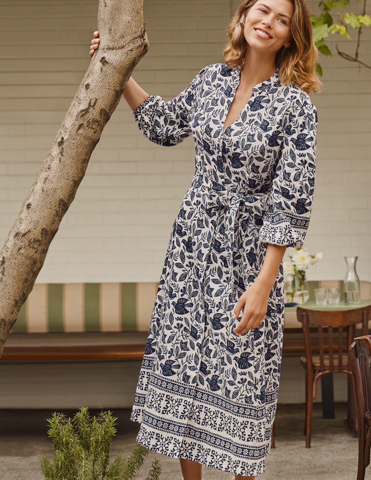 Addie Linen Midi Dress-Ivory, Meadow Flight