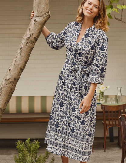 Addie Linen Midi Dress-Ivory, Meadow Flight