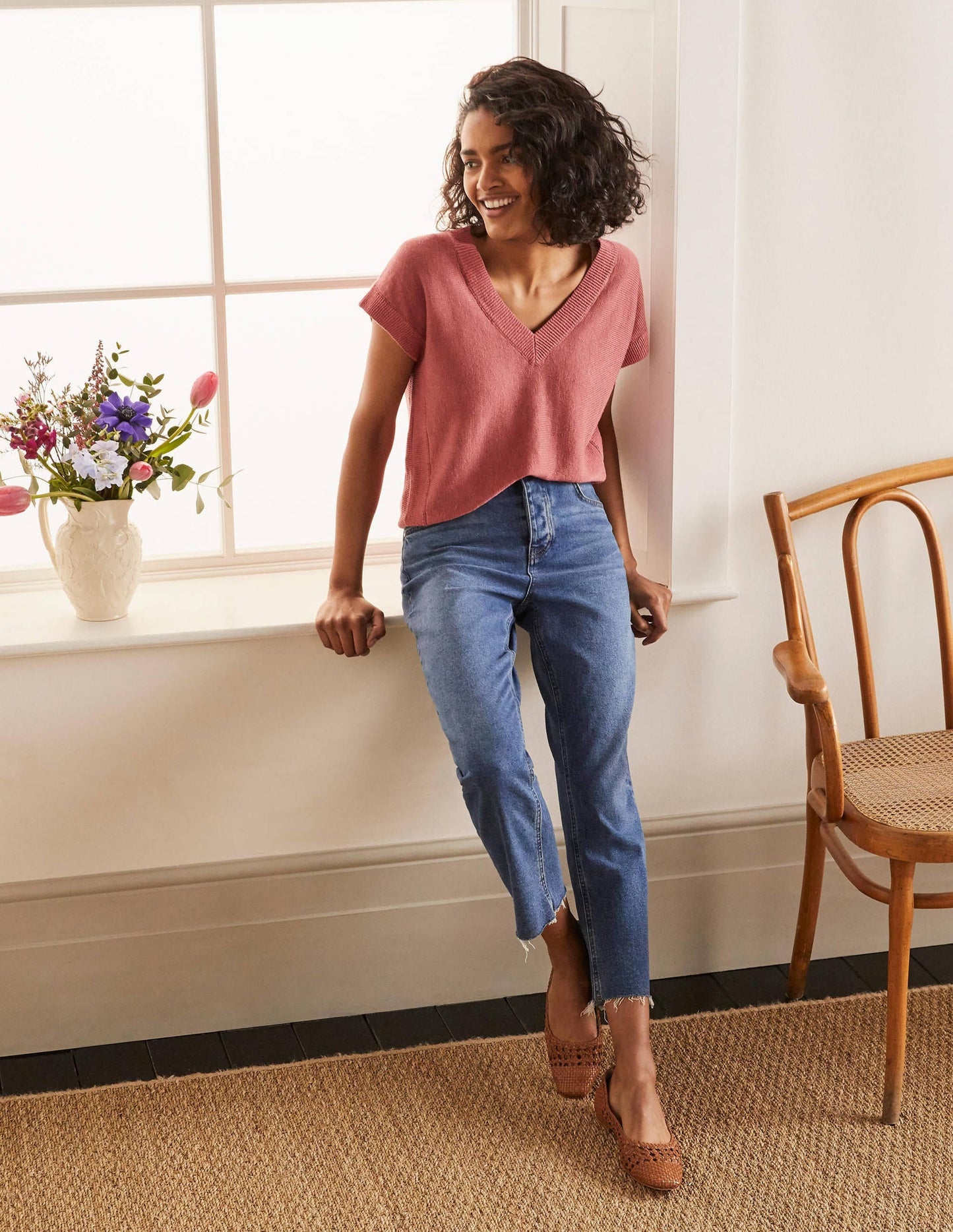 Anglesey Ribbed Linen Tee-Dusty Red