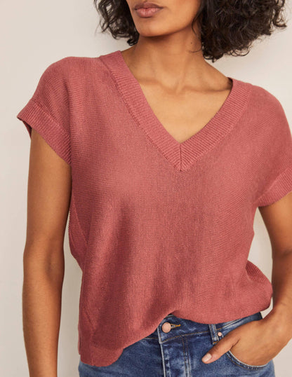 Anglesey Ribbed Linen Tee-Dusty Red
