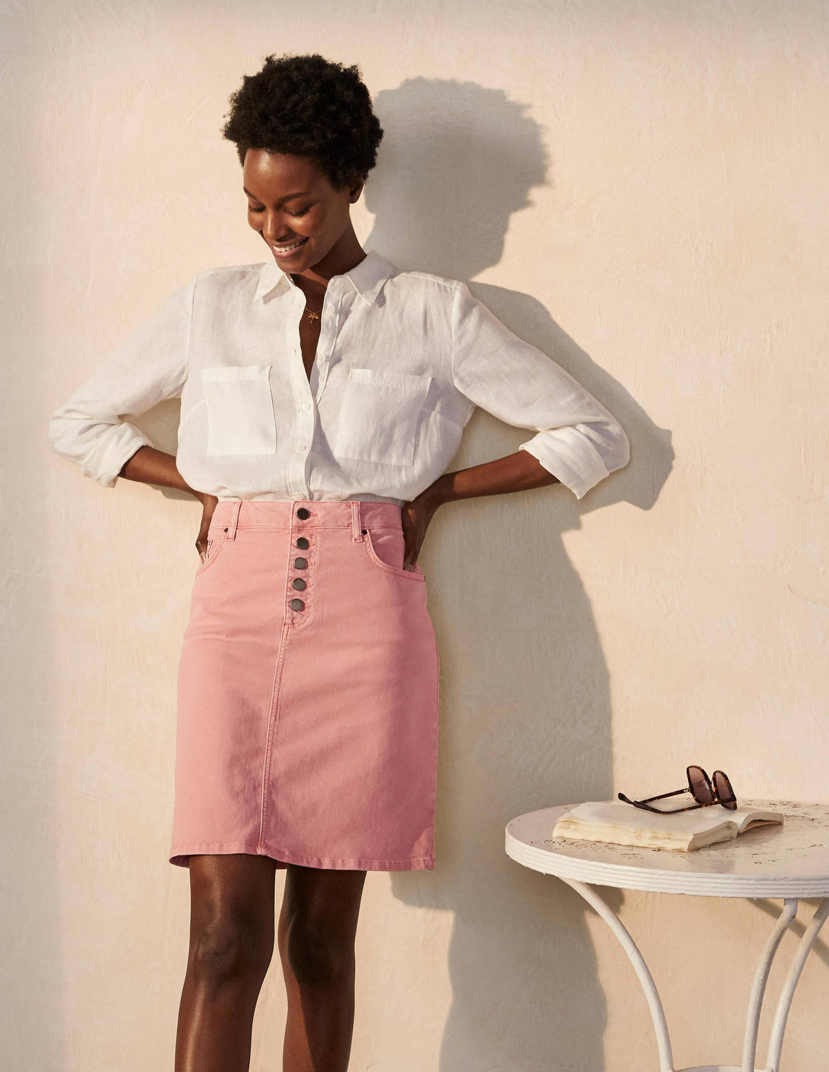 Amelie Girlfriend Skirt-Pale Pink Wash