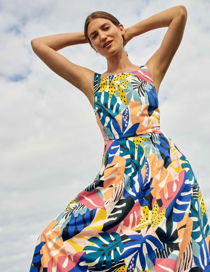 Aubrey Cotton Midi Dress-Ivory, Leafy Tropics
