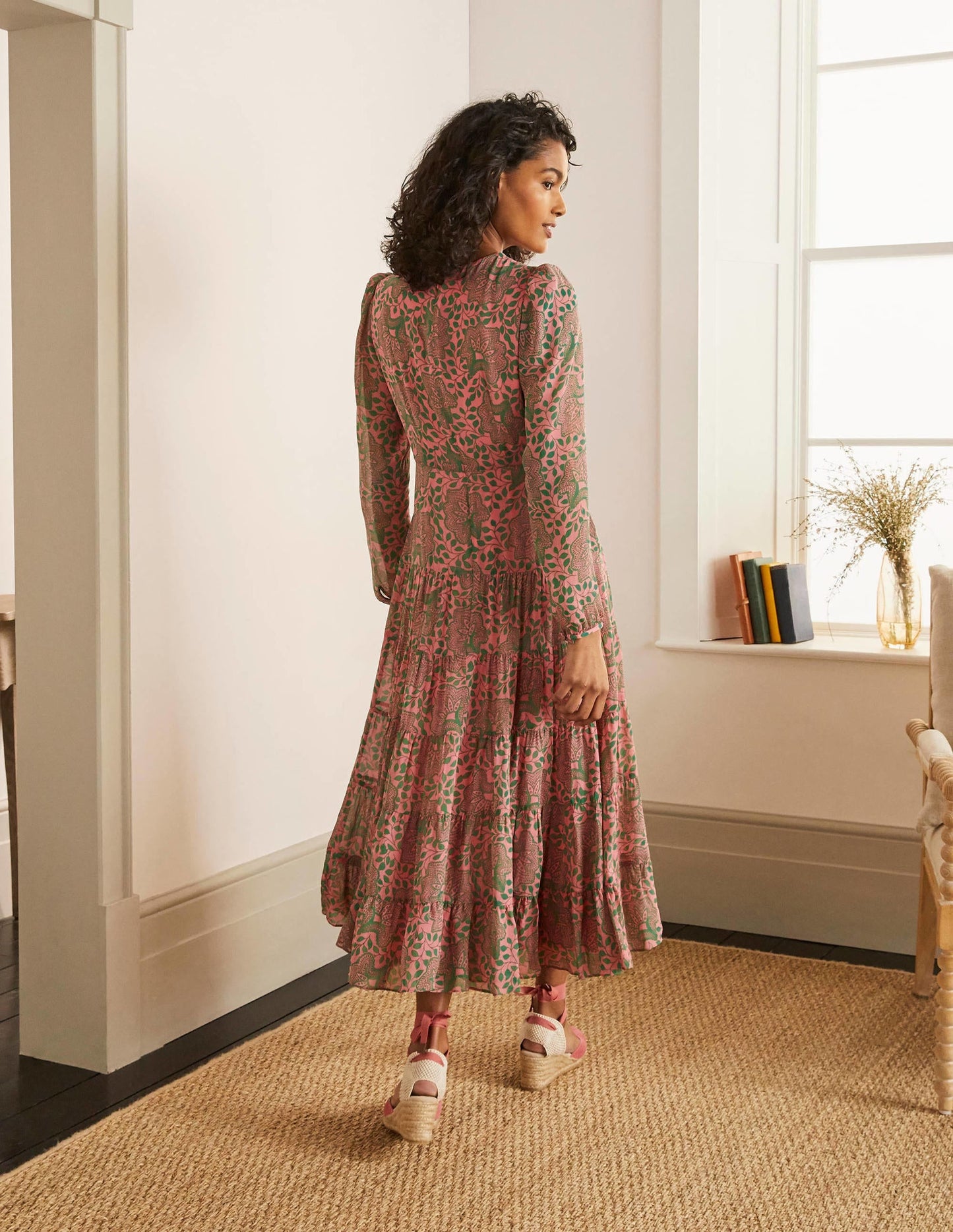 Annie Tiered Midi Dress-Azalea, Ornate Floral