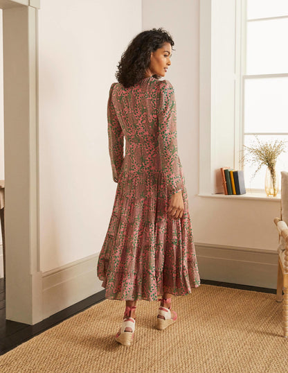Annie Tiered Midi Dress-Azalea, Ornate Floral