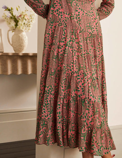 Annie Tiered Midi Dress-Azalea, Ornate Floral