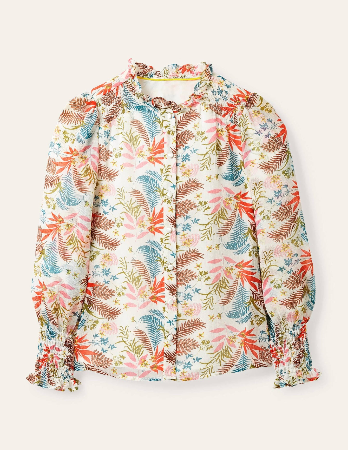 Anastasia Smocked Top-Ivory, Safari Fern