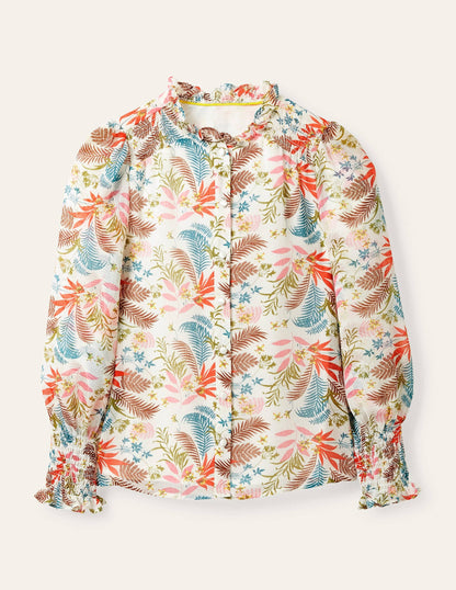 Anastasia Smocked Top-Ivory, Safari Fern