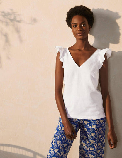 Andrea Linen Top-White