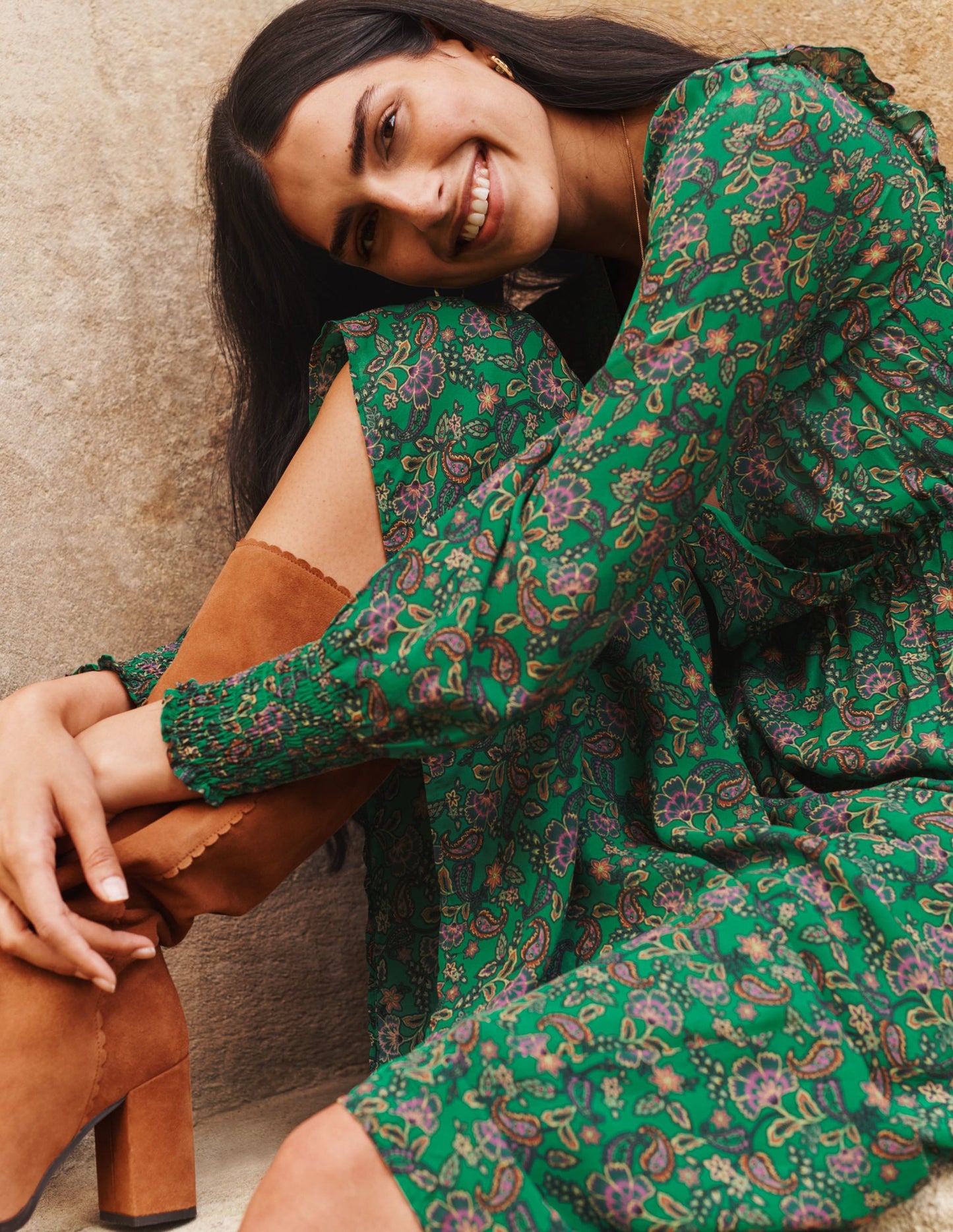Becky Midi Wrap Dress-Highland Green, Exotic Floral