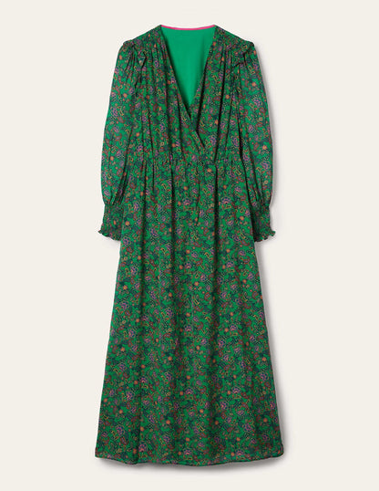 Becky Midi Wrap Dress-Highland Green, Exotic Floral