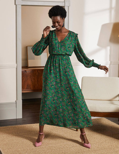 Becky Midi Wrap Dress-Highland Green, Exotic Floral
