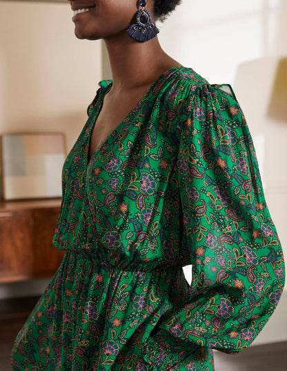 Becky Midi Wrap Dress-Highland Green, Exotic Floral
