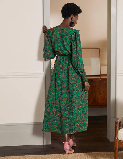 Becky Midi Wrap Dress-Highland Green, Exotic Floral