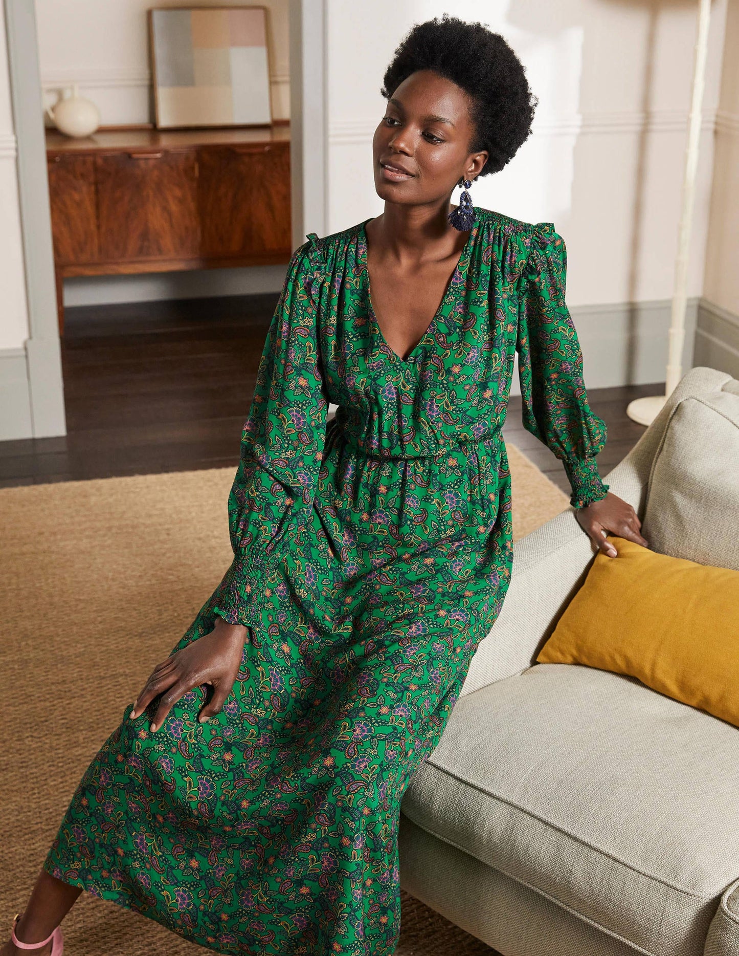Becky Midi Wrap Dress-Highland Green, Exotic Floral