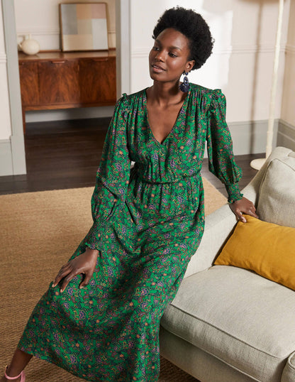 Becky Midi Wrap Dress-Highland Green, Exotic Floral