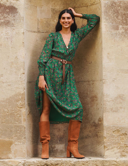 Becky Midi Wrap Dress-Highland Green, Exotic Floral