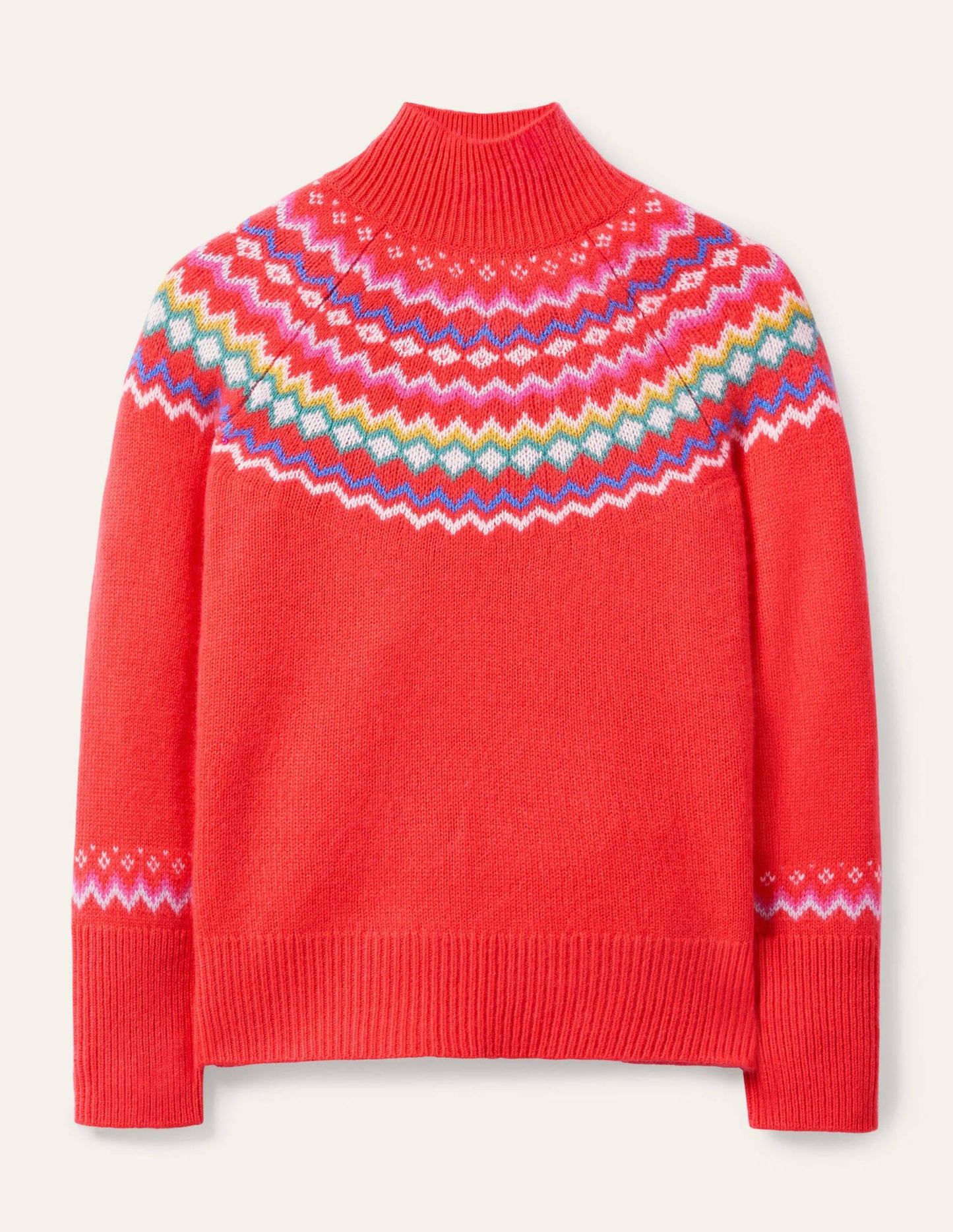 Anna Cashmere Sweater-Coral Fair Isle
