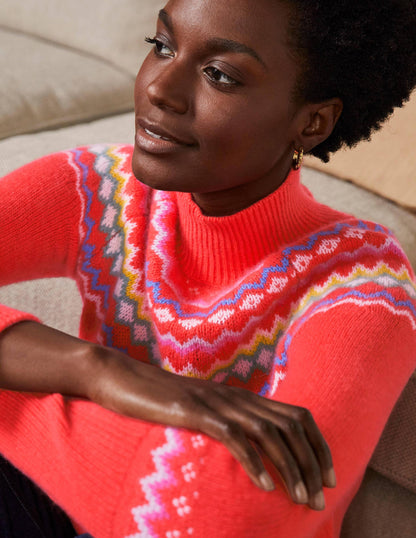 Anna Cashmere Sweater-Coral Fair Isle