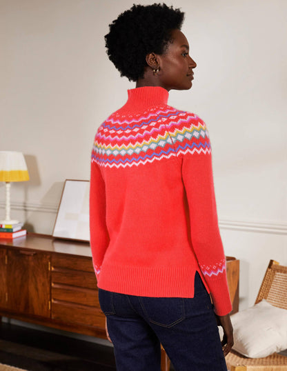 Anna Cashmere Sweater-Coral Fair Isle