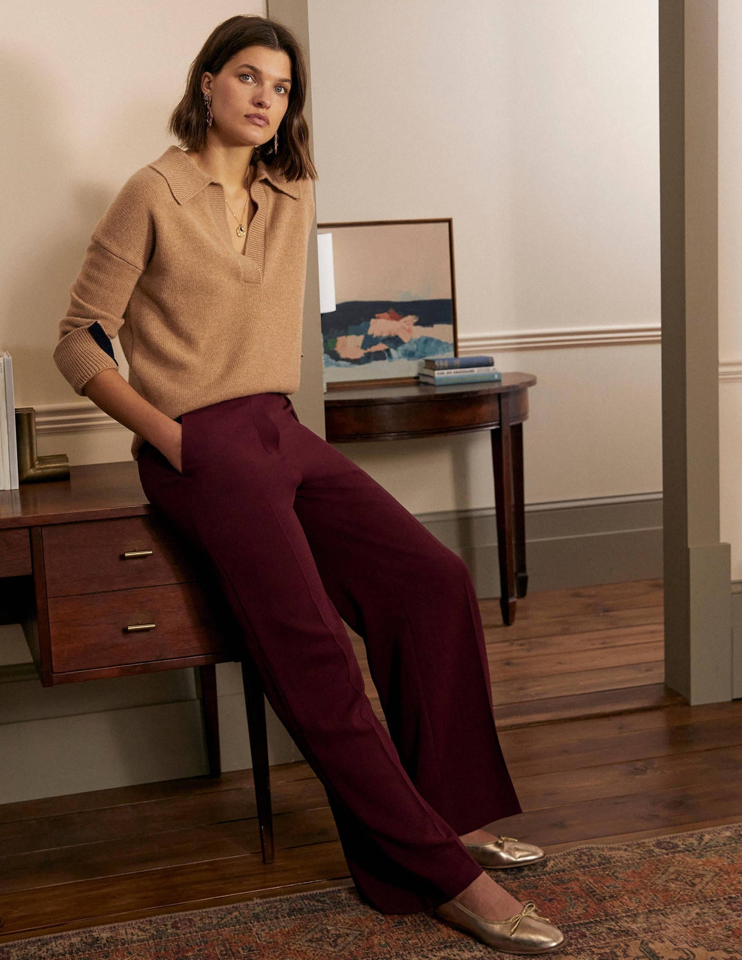 Albemarle Wide Leg Pants-Mulled Wine