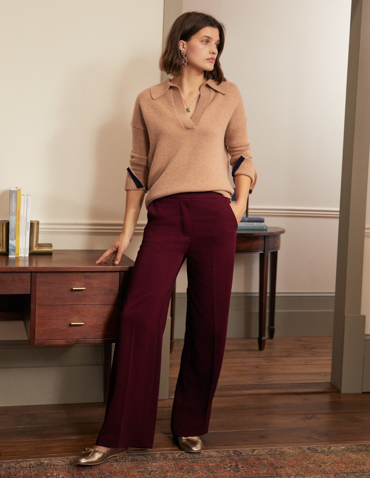 Albemarle Wide Leg Pants-Mulled Wine
